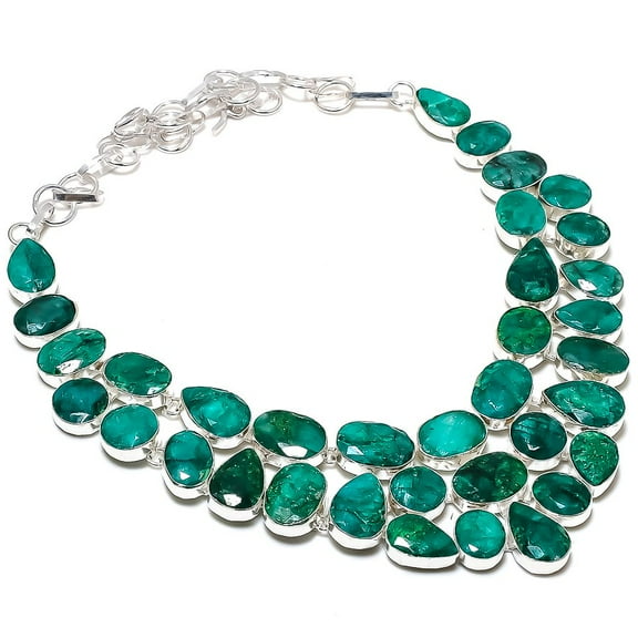 Emerald(Simulated) Gemstone 925 Sterling Silver Jewelry Necklace 18"