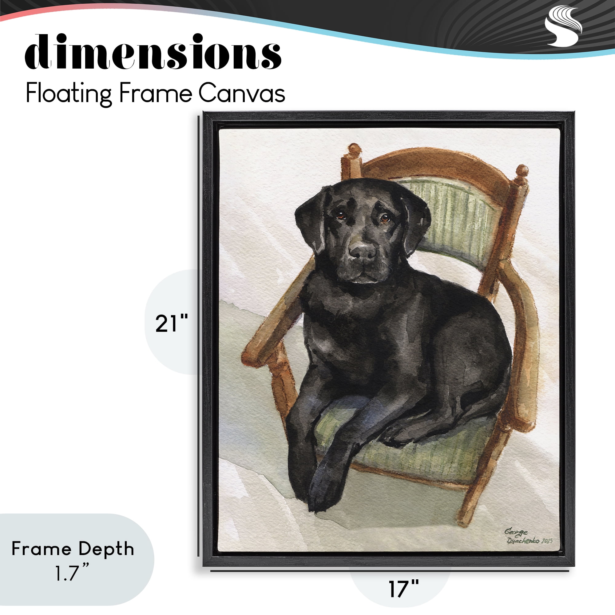 Stupell Industries Black Labrador On Chair Black Framed Floater Canvas Wall Art, design by George Dyachenko