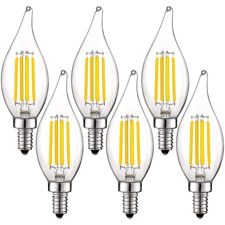 

Luxrite 5W E12 Vintage Candelabra LED Dimmable Light Bulbs 60W Equivalent 3000K Soft White 550 Lumens Flame Tip 6-Pack