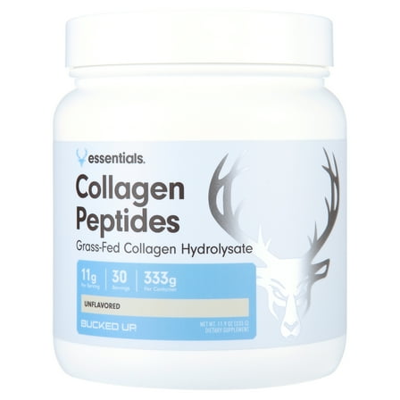 Bucked Up Grass-Fed Collagen Peptide Powder, 10g Protein, Unflavored, 11.75 oz, 30 Servings