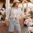 thumbnail image 5 of Nestiefly 2026 Linen Shorts for Womens High Waisted Wide Leg Summer Casual Beach Vacation Bermuda Cropped Pants with Pockets Gray 2XL, 5 of 8