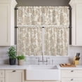 thumbnail image 4 of 3 Piece Kitchen Curtains and Valances Set Brown Flowers Cafe Curtains 24 Inch Length Vintage Pastoral Farmhouse Ethnic Art Valance & Tier Curtain for Living Room Bedroom Window 54"x18"+27"x24"*2, 4 of 6