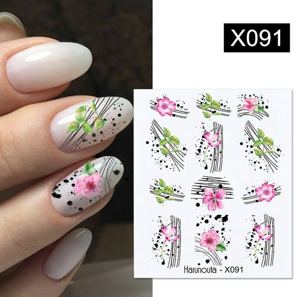 Calcomanías de agua para uñas con estampado de leopardo de línea abstracta de Harunouta, decoración deslizante de mármol con hojas de flores para el diseño de uñas de otoño Deng Xun unisex
