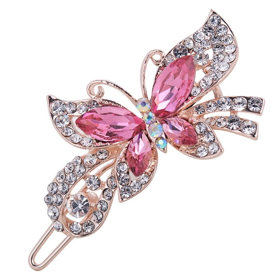 CXHEGBEJ Butterfly Shape Hair Clips For Women Plated Clips Hair Accessories Pin Ponytail Rhinestone Hairpin Clip Hair Barettes Fixed Hairstyles For Wedding Brides Pink