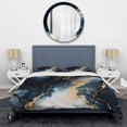 thumbnail image 3 of Designart "Abstract Painting Gold and Blue Marble II" Abstract Marble Bedding Covert Set - Abstract Gold Modern Bed Set With 2 Shams, 3 of 5