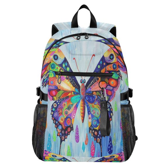 Full‑Print Casual Laptop Backpack, 20L Water‑Resistant Twill Tote Daypack with 14 Inch Computer Compartment for School Business Travel Cool Beautiful Butterfly Pattern