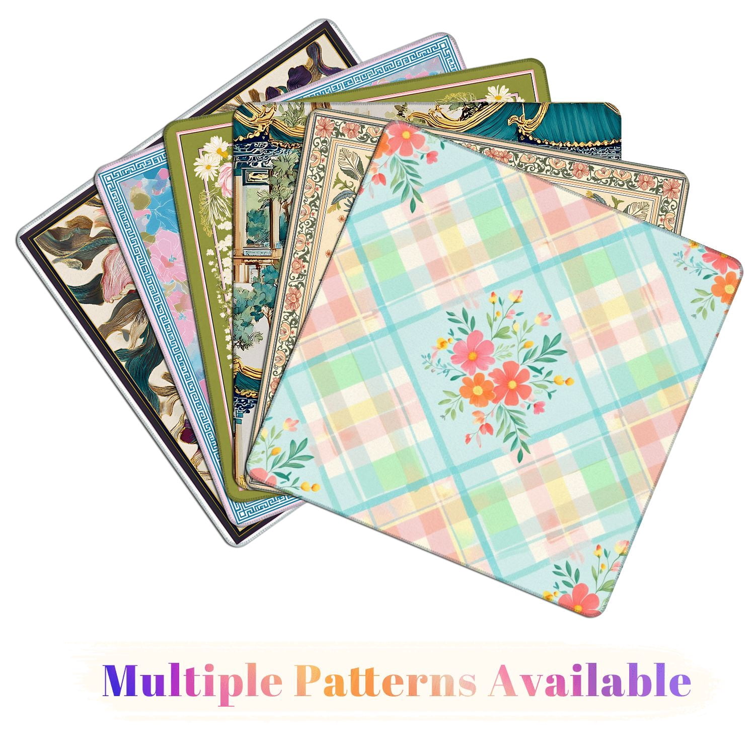 Mahjong Mat 31.5" x 31.5" Floral Pastel Plaid Soft Watercolor Style Non-Slip Noise Reduction American Mahjong Tiles Table Cover for Dominoes Poker Card Board Games Gift