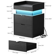 IDEALSOUL Black Nightstand with Charging Station, LED Nightstand with 3 Hidden Drawer Modern Bedside Table End Side Table Nightstands for Bedroom Living Room 25 Tall