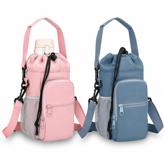 2‑Pack Water Bottle Holder Sling Bags with Adjustable Crossbody Strap, Insulated Water Bottle Carrier with Multi‑Pockets, Fits 30‑40 Oz Bottles for Hiking, Walking, Gym & Daily Travel