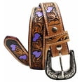 thumbnail image 3 of 21-22  Girls Kids Child Youth 1-1/4" Wide Western Rodeo Fashion Two-Tone Floral Hearts Tooled Leather Belt 26FK37PRC, 3 of 3