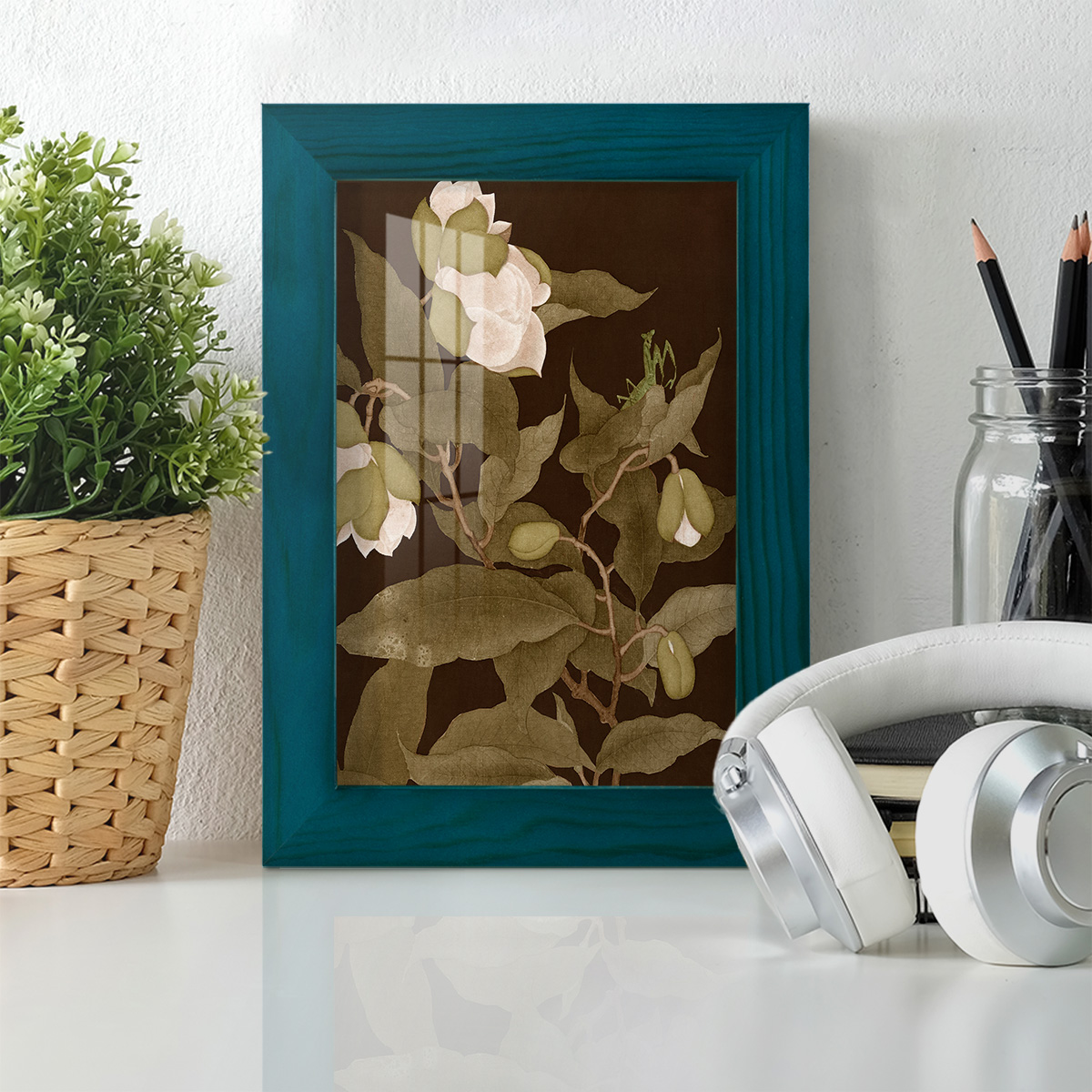 Asian Brocade I - Framed Print w/glass - Ocean Blue