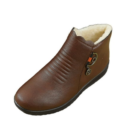

KBKYBUYZ Cotton Shoes Plus Velvet Warm Flat Ankle Boots Old Man Leather Shoes Soft Sole Non-slip Middle-aged Women s Shoes