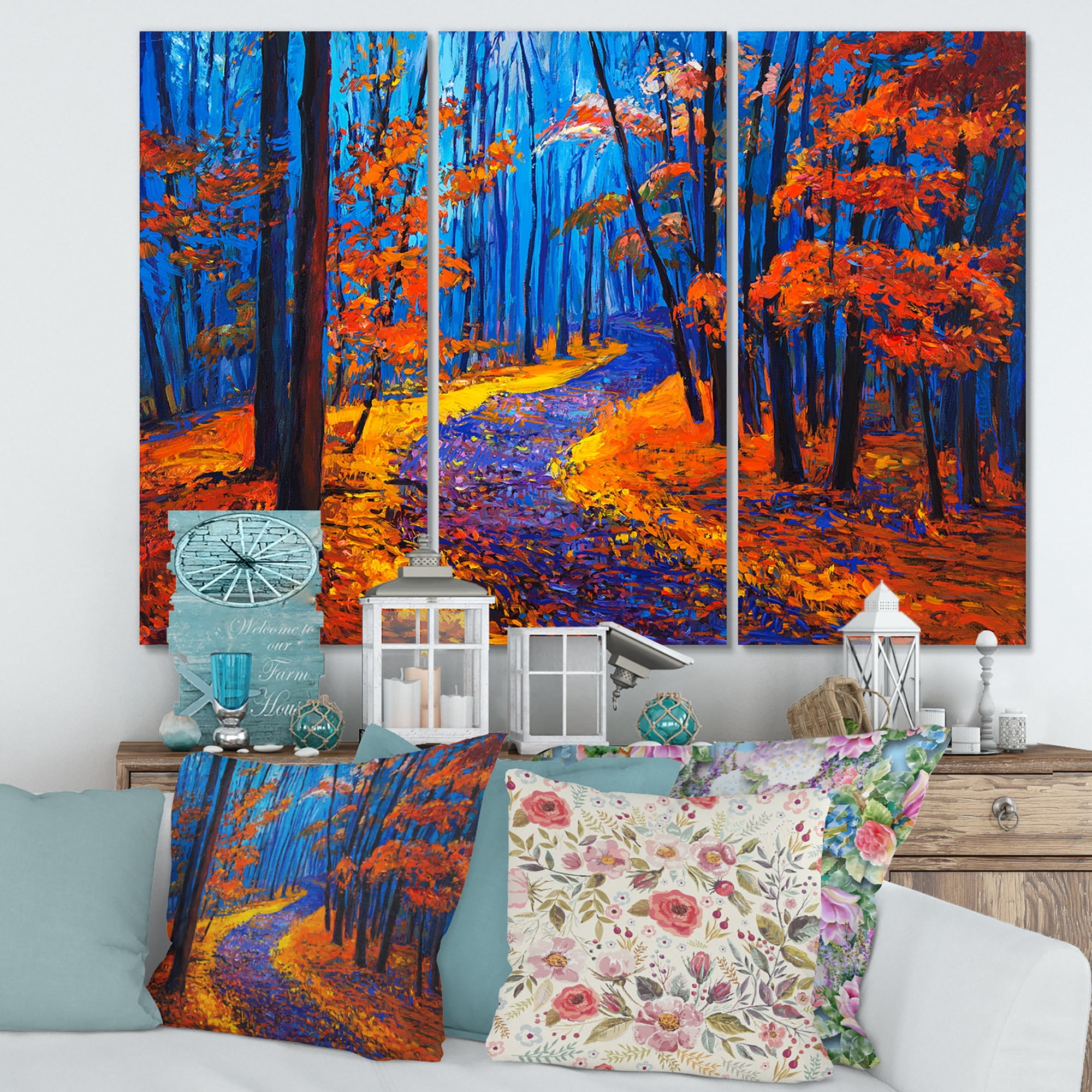Designart ' Orange Autumn Landscape With Little Road I ' Traditional Canvas Wall Art Print