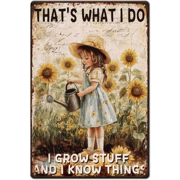 Garden Girl Metal Tin Sign Vintage Sunflower Retro Metal Poster Plants Art Sign Funny Wall Art Poster