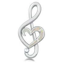 Sterling Silver White Simulated Opal Heart Music Note Pendant Treble Clef Charm Jewelry Female