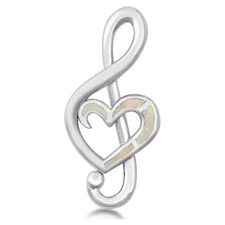 Sterling Silver White Simulated Opal Heart Music Note Pendant Treble Clef Charm Jewelry Female