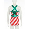 thumbnail image 5 of TTAO Children Kids Girl Christmas Dance Outfit Straps Stripes Print Jumpsuit Mrs Santa Elf Ballet Leotard Red 8, 5 of 7