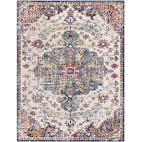 BoutiqueRugs Okarche Oriental Medallion Area Rug - Farmhouse Traditional Floral Carpet for Living Room - Teal, Magenta, Navy - 2' x 2'11"