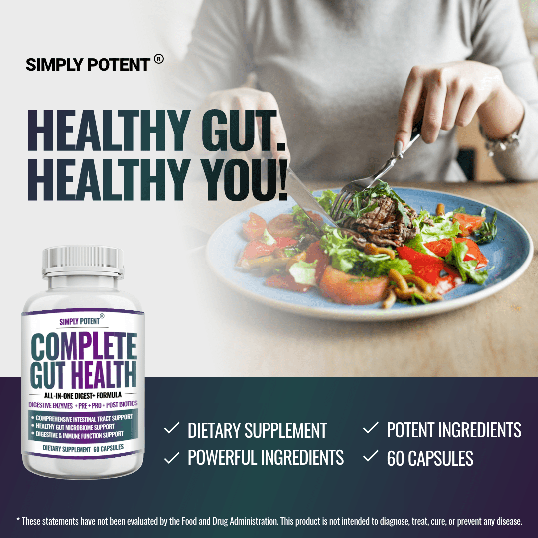 Simply Potents Bacillus Probiotics, Digestive Enzymes & Prebiotics Supplement, 60 Capsules