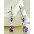 thumbnail image 3 of PYNZY 925 Sterling Silver Teardrop Earrings with 7x9MM Created Amethyst Birthstones, Dangle Earrings with Leverback for Women Jewelry Gifts, 3 of 6