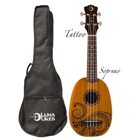 Luna Mahogany Series Tattoo Soprano Pineapple Ukulele, UKE TATTOO