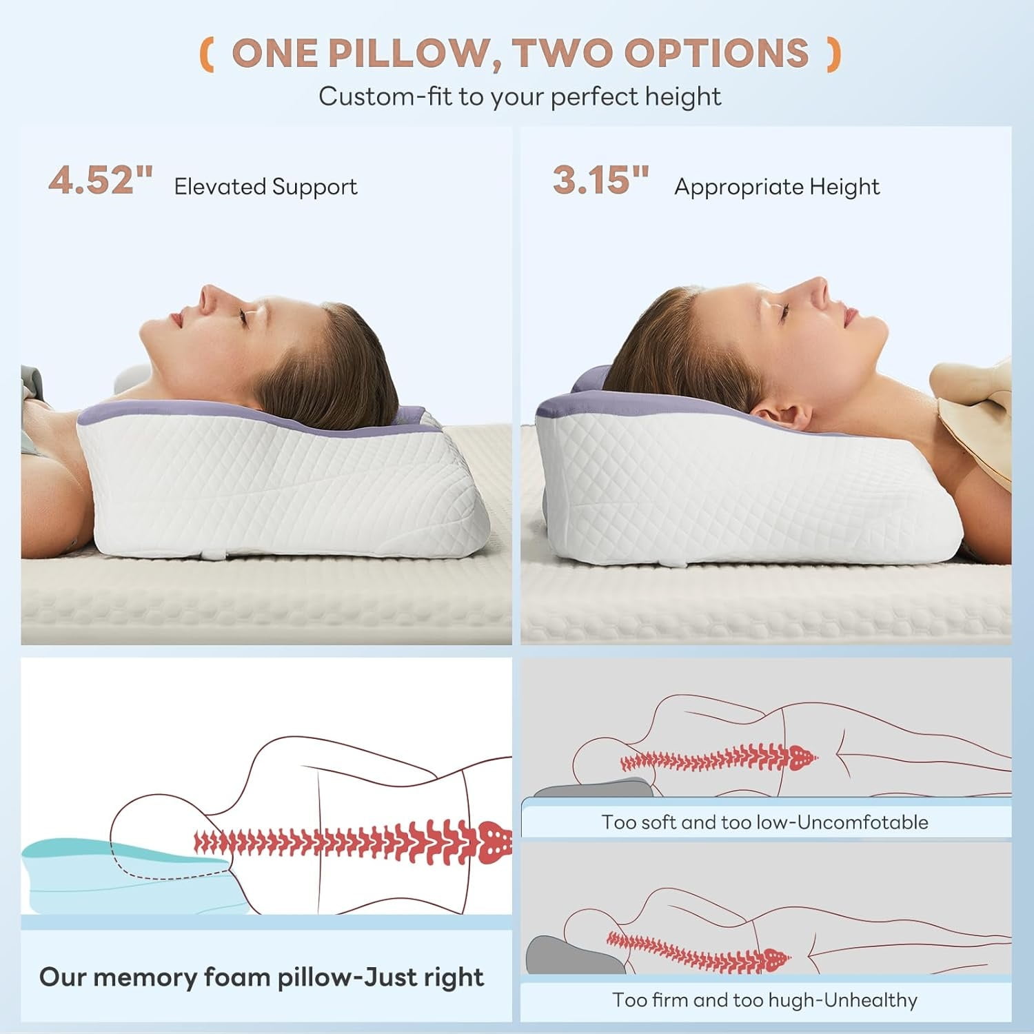 Cervical Pillow for Neck and Shoulder, Ergonomic Memory Foam Pillow with Contour Design, Supports Side Back and Stomach Sleepers, Cooling Orthopedic Pillow, Queen Size, Dark Gray