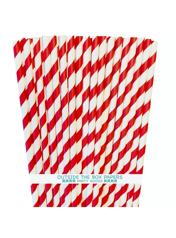 100 Red Striped Paper Straws