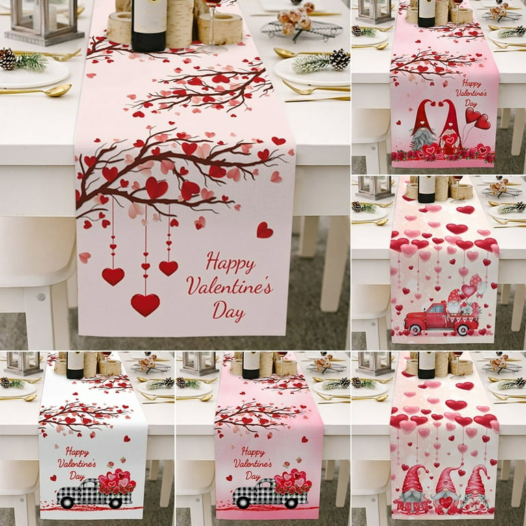 WOXINDA valentines day decor Valentine's Day Home Party Decor Table Runner  Vintage Kitchen Table Decor Table Runner 