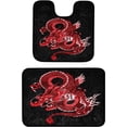 thumbnail image 2 of GZHJMY Japanese Red Dragon Black Bathroom Rugs Set 2 Piece Non Slip Absorbent 15.7" x 23.6" Shower Bath Rug Mat and 20" x 20" U-Shaped Contour Toilet Rug Carpet Runner, 2 of 5
