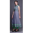thumbnail image 3 of Bimba Bluish Violet Ikat Anarkali Dress Mandarin Collar Sleeveless Kurtis for Women Print Maxi Dress Small, 3 of 6