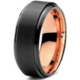 thumbnail image 1 of P. Manoukian Tungsten Wedding Band Ring 8mm for Men Women Black & 18K Rose Gold Plated Beveled Brushed Polished Lifetime Guarantee Size 7.5, 1 of 4