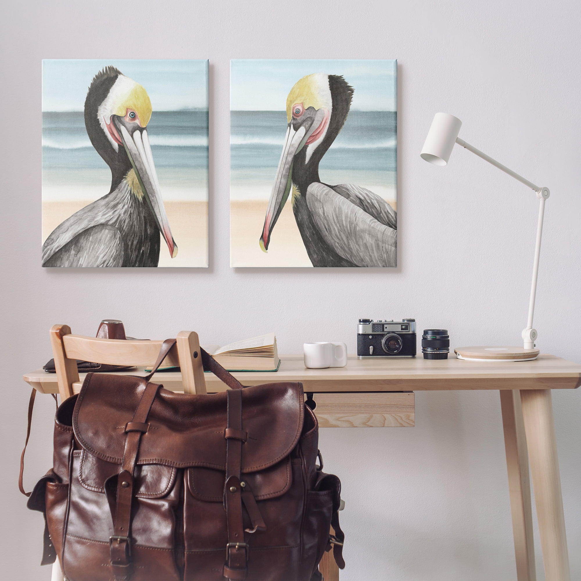 Stupell Industries Pelicans on Beach Animals & Insects Painting Gallery Wrapped Canvas Art Print Wall Art, 24 x 30, Set of 2