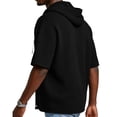 thumbnail image 5 of Men's Waffle Knit Short Sleeve Hoodie With Button Down Front And Drawstring Featuring Casual Loose Fit For Summer Streetwear Beach Vacation Black L, 5 of 8