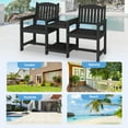 thumbnail image 5 of JUSTLET All - Weather HDPE Double Patio Chair with 2 - Tier Connected Table & Umbrella Hole , Outdoor Bistro Set, Durable Seating Set for Garden, Poolside, Black, 5 of 10
