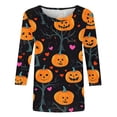 thumbnail image 4 of Riecok Halloween for Women Shirt 3/4 Sleeve Crewneck Pumpkin Printed Tunic Tops Casual Basic Blouses Multicolor M, 4 of 5