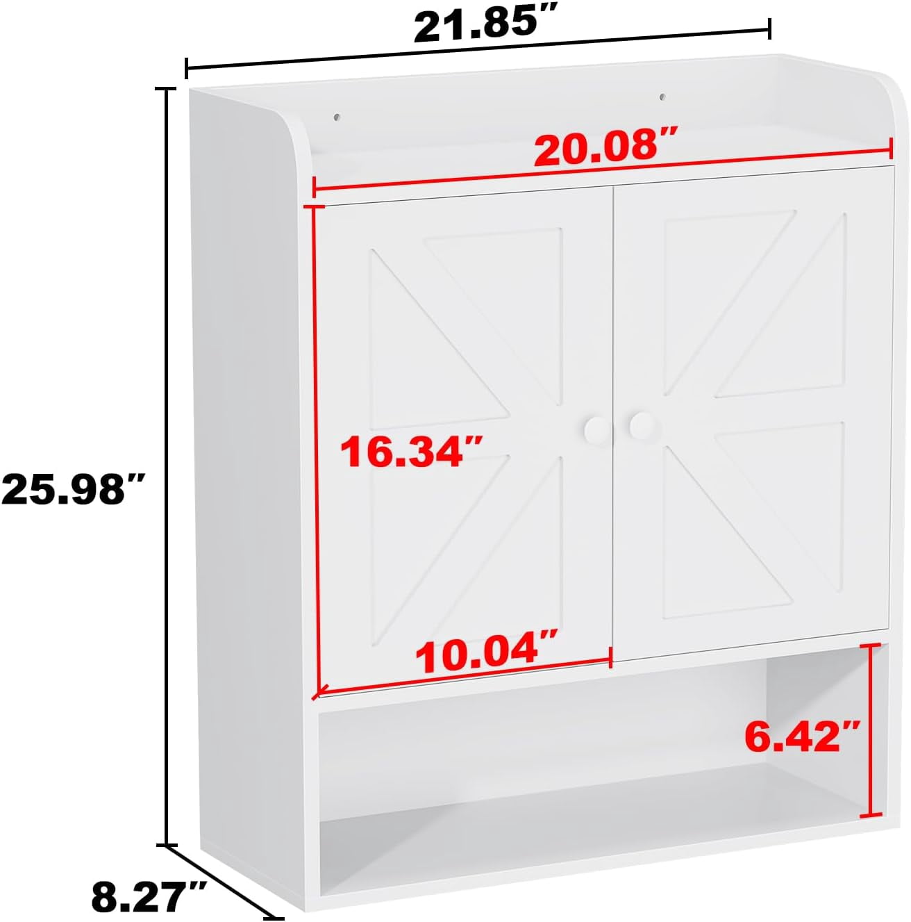POAO Bathroom Wall Storage Cabinet, Wooden Medicine Cabinet with Adjustable Shelves and Double Barn Doors, Over The Toilet Storage Cabinet,White