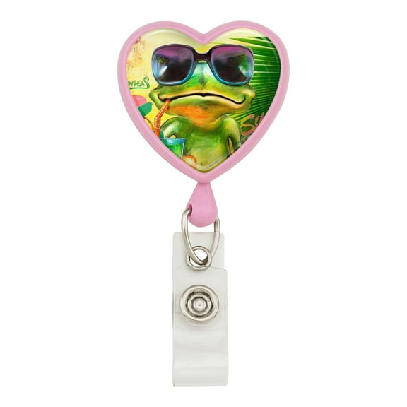 Summertime Vacation Frog Heart Lanyard Retractable Reel Badge ID Card Holder