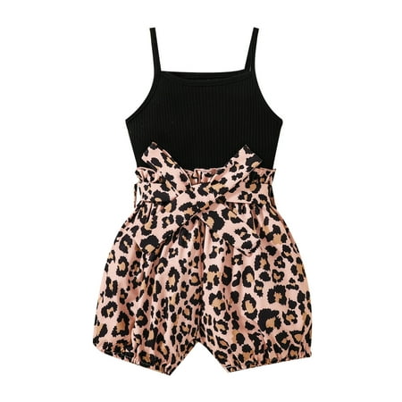 

Bagilaanoe Toddler Baby Girls Romper Print Sleeveless Patchwork Playsuit with Waist Belt for Kids 1T 2T 3T 4T 5T