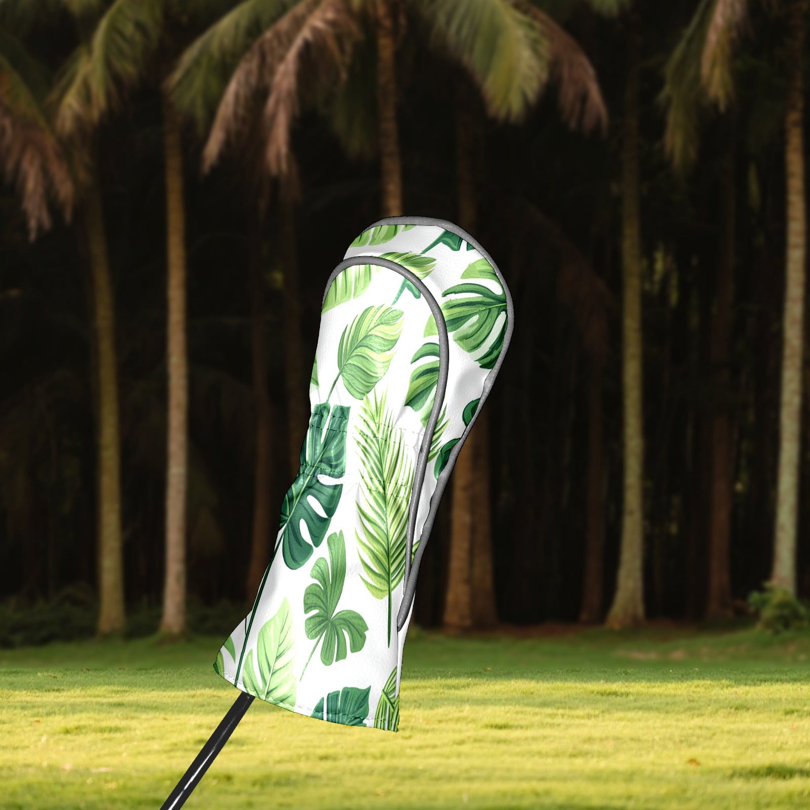 Golf Club Covers PU Leather Waterproof Head Covers for Fairway Woods Hybrids Green Leaves