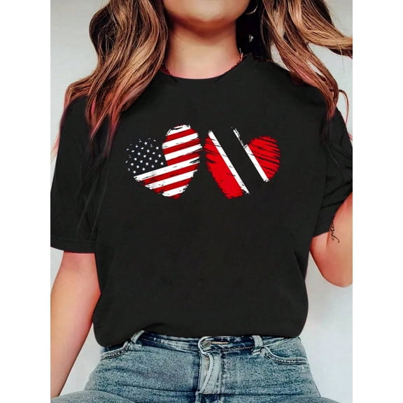 USA and Trinidad and Tobago Flag Heart T-Shirt - Patriotic Heritage Graphic Tee for Men and Women