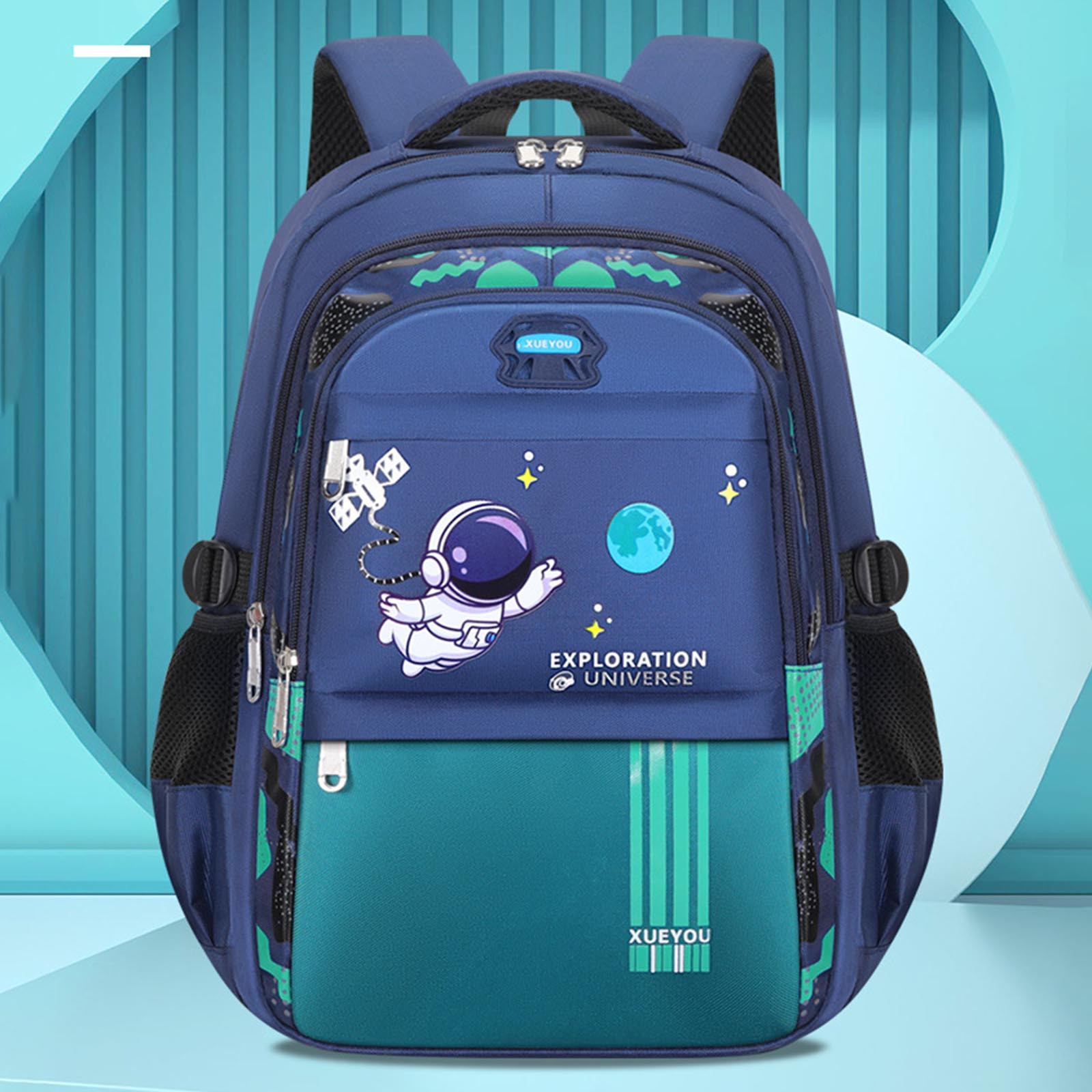 Mochila escolar grande para niños y niñas, impermeable, ligera, de gran capacidad, casual, con estampado de caricatura, para primaria y secundaria, verde 5