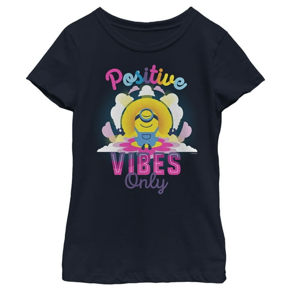 Girl's Minions: The Rise of Gru Stuart Positive Vibes Only Graphic Tee Navy Blue Large