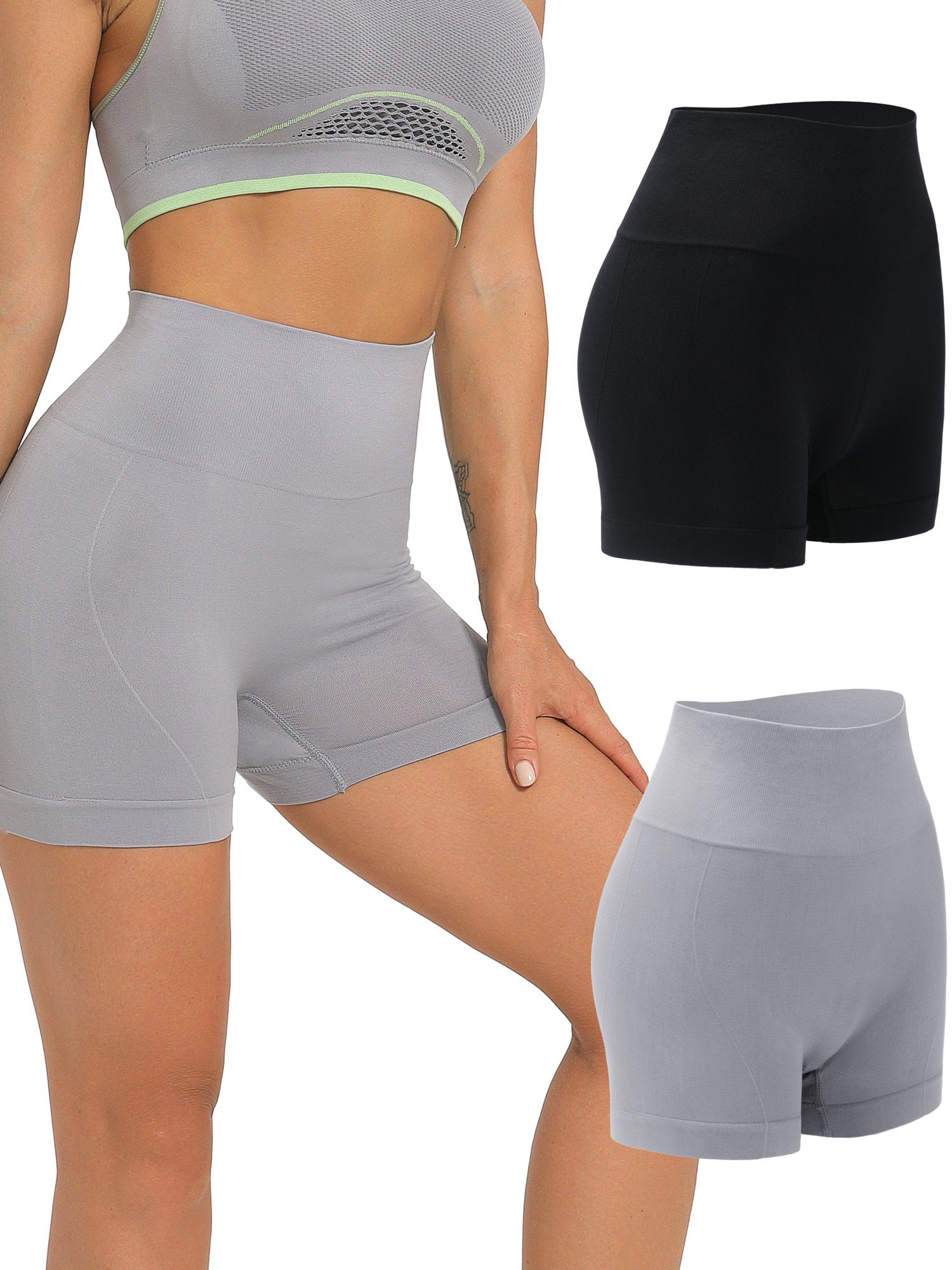 GROTEEN 2 Pack Biker Shorts for Women High Waist 8 Tummy Control Womens Shorts for Summer Workout Yoga Running 