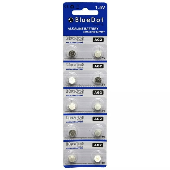 BlueDot Trading Brand AG2 Button Cell Extra Life Alkaline Batteries - 10 Pack (Use Interchangeably with SR726W, G2, 612, 280-52, SB-BL, LR726 SR59, SG2, LR59, 196, 396, 397)