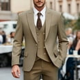thumbnail image 4 of i.Finelong Men's Beige 3-Piece Suit Set - Daily Business Office Work/Professional Meeting Outfit (Jacket+Vest+Pants), 4 of 6