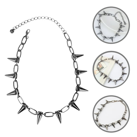 GOOHOCHY Black Zinc Alloy Punk Necklace with Spike Charm for Decor Vintage Design Comfortable Wear 2 Pieces