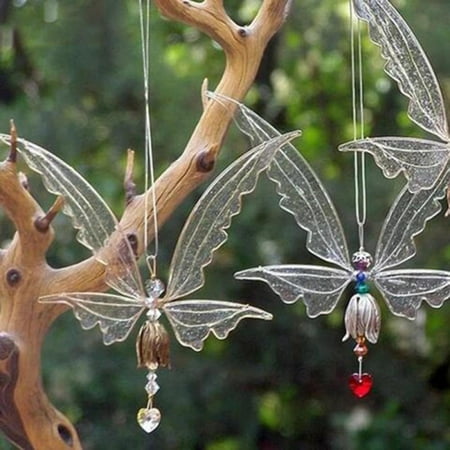 

Angel Butterfly Wing Crystal Wind Chimes Ornaments Creative Flying Fairy Hanging Crystal Suncatcher Pendant Decoration White
