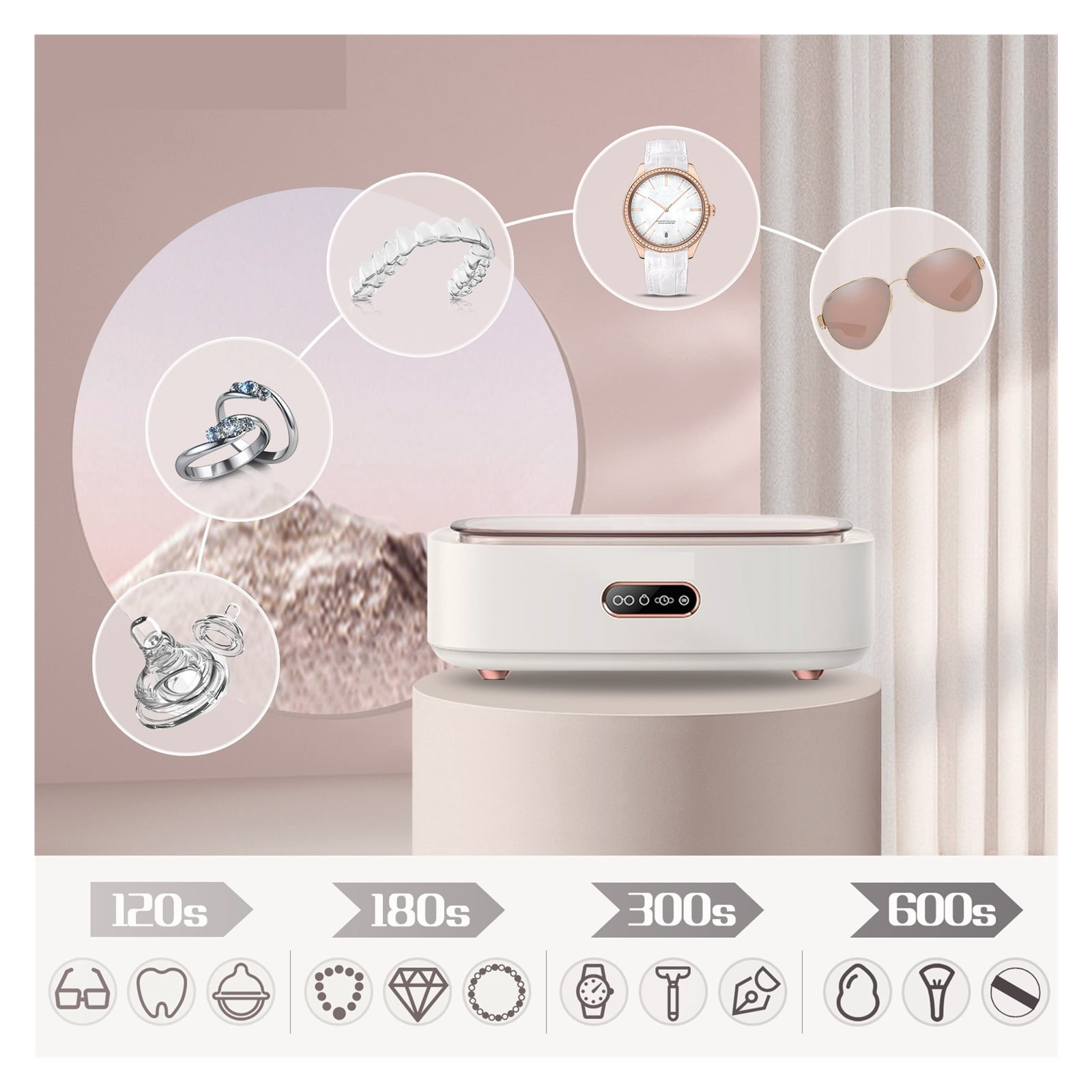 300ML Jewelry Ultrasonic Cleaner Touch Operation 43kHz High Frequency 360° Deep Cleaning ,Convenient to Use