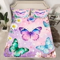 thumbnail image 2 of Castle Fairy Flying Gradient Butterflies 3Pcs Twin Sheet Sets,Abstract Ombre Watercolor Twin Fitted Sheet,Dreamy Princess Breathable Flat Sheet,Luxury Bedroom Decor, 2 of 7