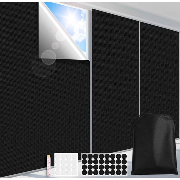 Blackout Curtains, Portable Black Out Window Cover Film, Cuttable Blackout Shades Fabric Sheet, No Drill Window Blinds, Sun Heat Light Blocker